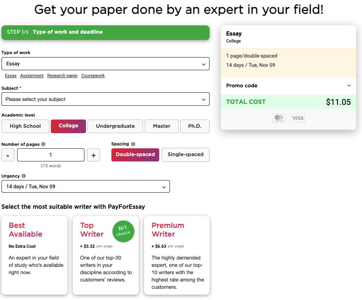 PayForEssay ordering process