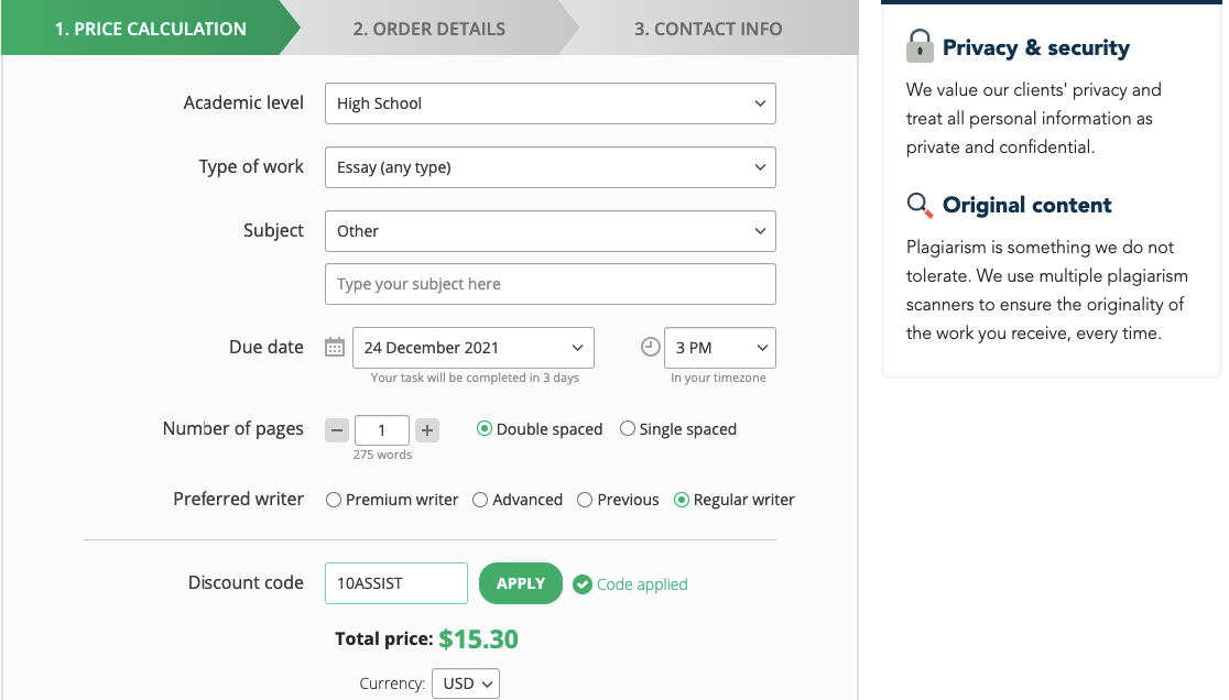 EssayAssist ordering process