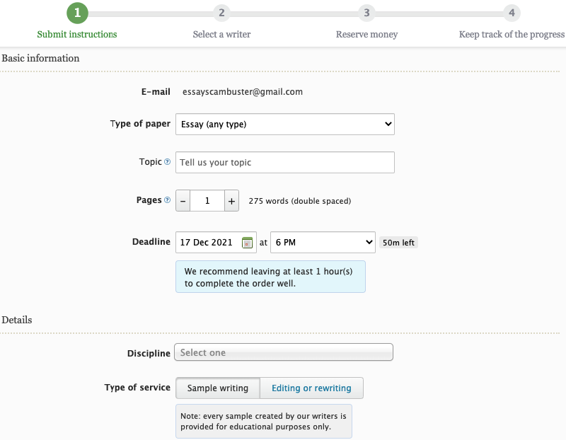 EssayHelp.org Ordering process