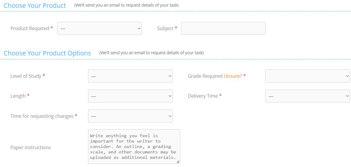 TheUniTutor ordering process