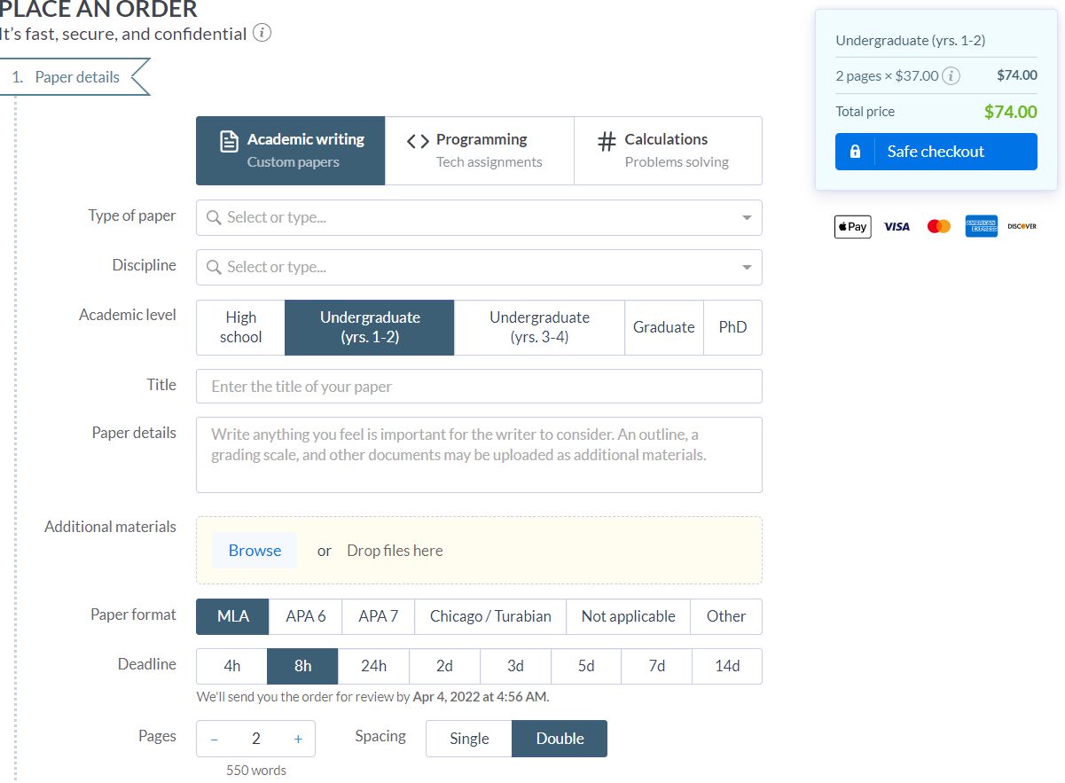 AdvancedWriters.com ordering process