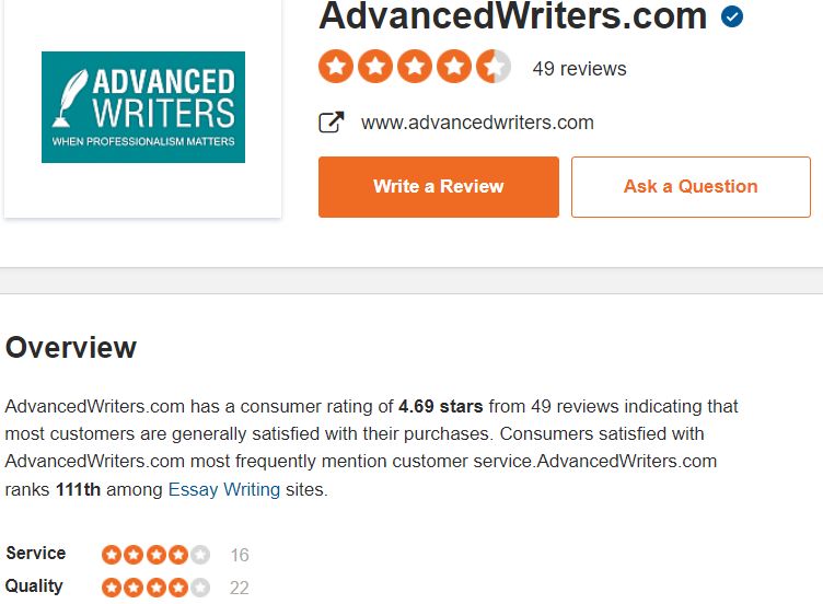 AdvancedWriters.com sitejabber reviews