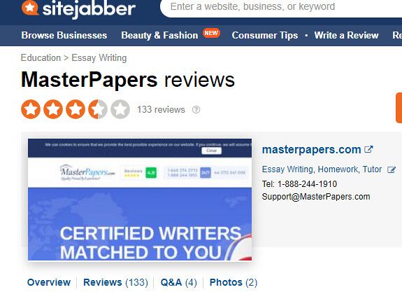 MasterPapers reviews on sitejabber
