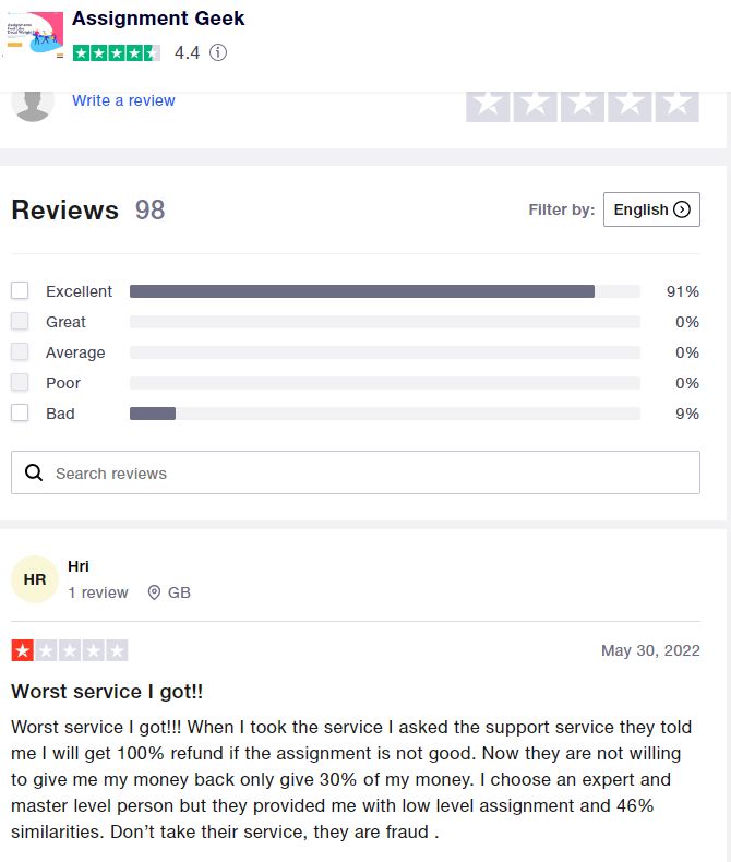 Assignment Geek trustpilot reviews